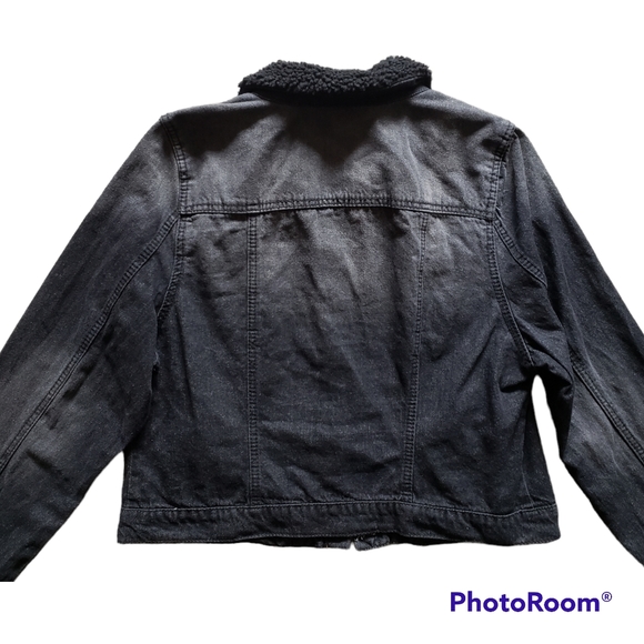 L.E.I Black Distressed Plaid Jean Jacket w/ Faux Fur Sherling lining Size XXL - Picture 2 of 6